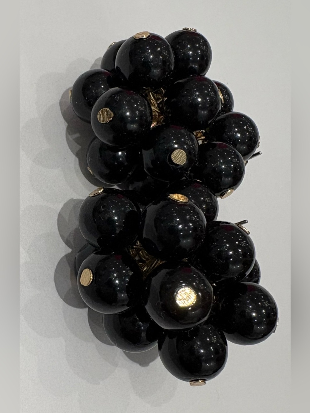 Elegant Black Beaded Statement Earrings with Gold Accents - Picture 5 of 6